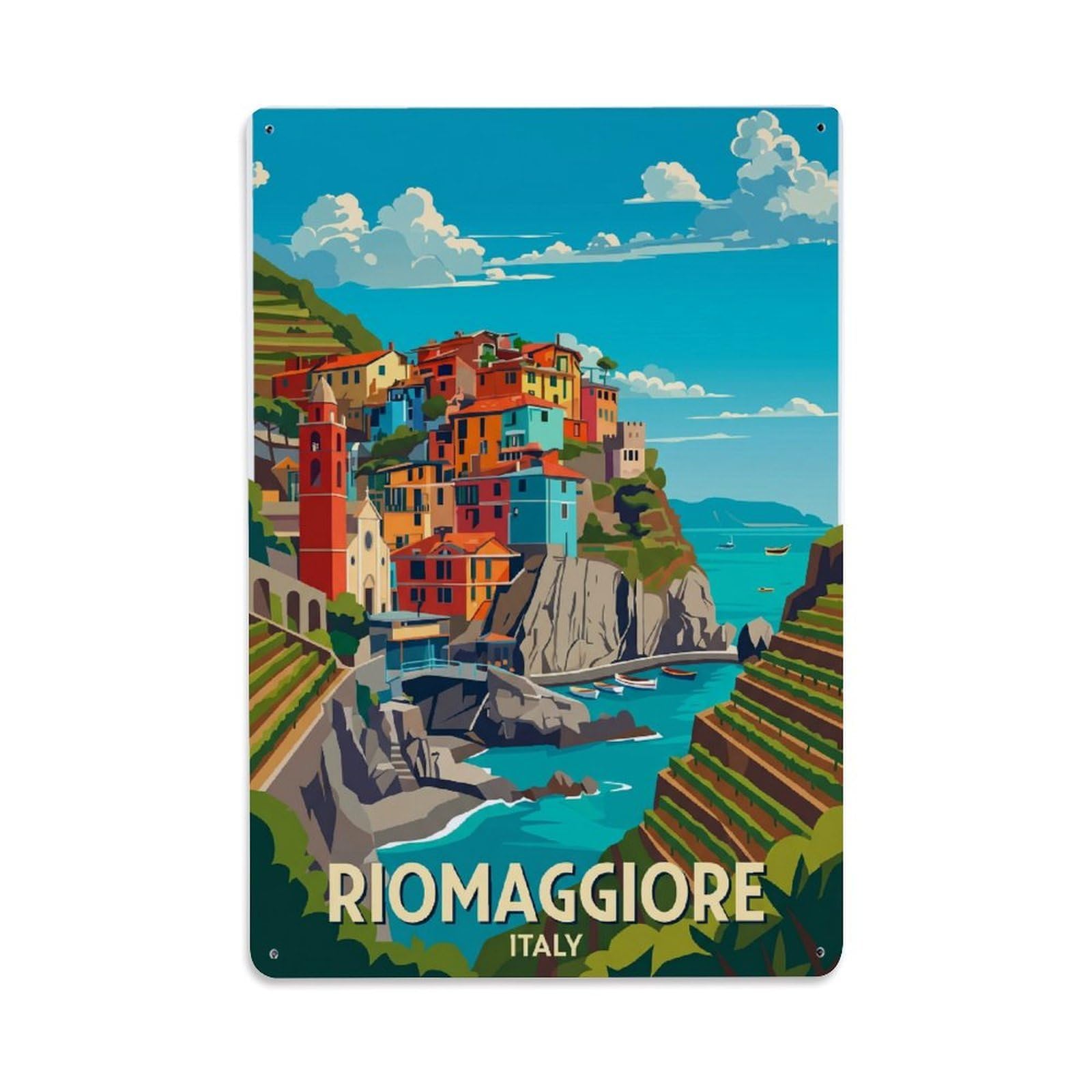 Huiyhb 8X12inch(20X30cm) Vintage Travel Riomaggiore Italy Minimalist Metal Tin Sign