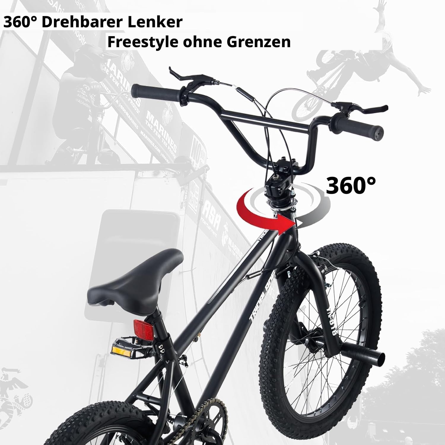 LSLIFE 20 Zoll BMX Bike für Jungen Mädchen & Erwachsene Freestyle BMX Fahrrad mit 360 Grad Rotierendem Lenker U-Brake, Professionelles Stunt Bike für Jugendliche Erwachsene Street Park