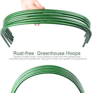 Greenhouse Hoops, Grow Tunnel 4ft Long 40 x 50cm Steel with Plastic Coated Support Garden Hoops for Greenhouse, 6 Pack