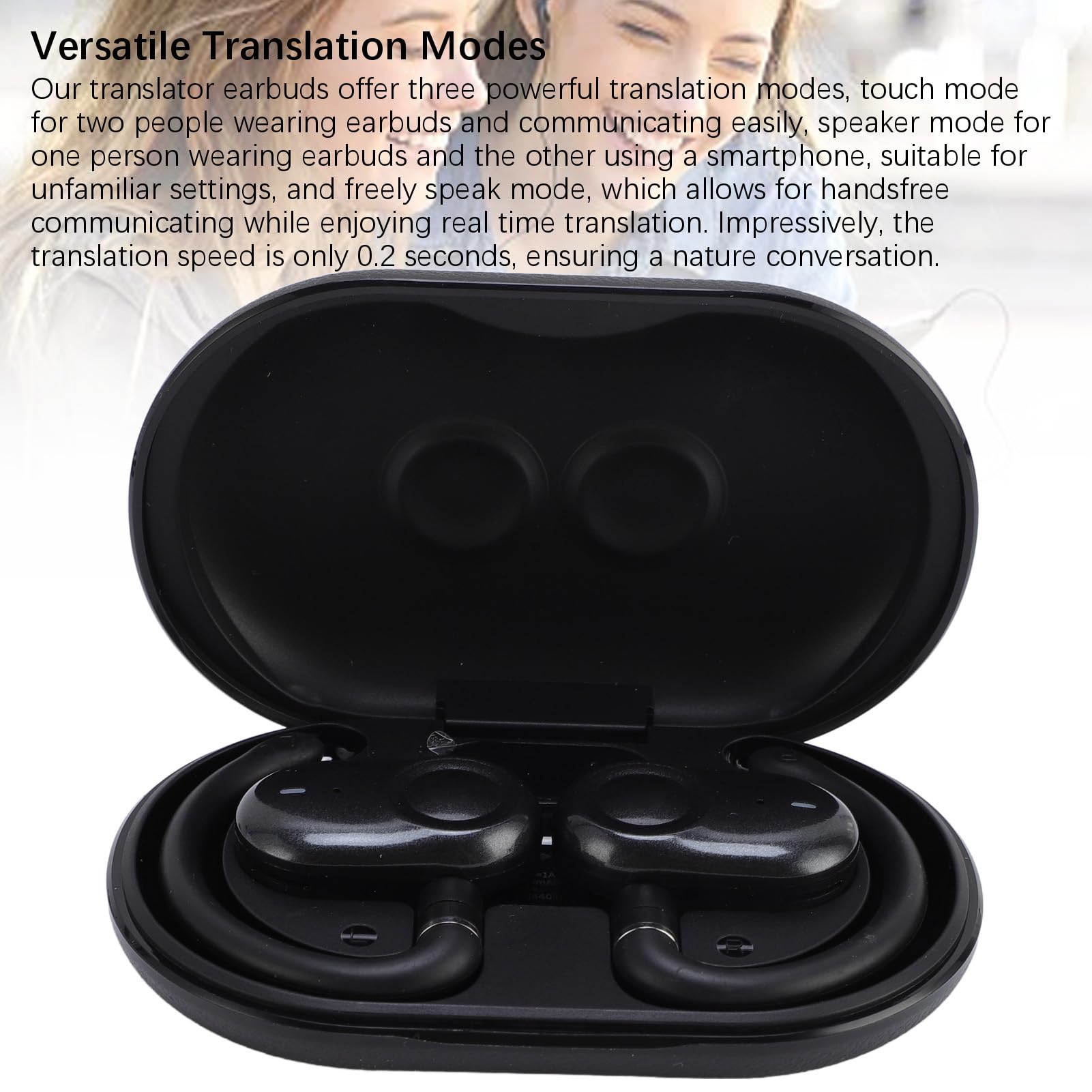 Jiawu Auricolari per Traduttori Avanzato Bluetooth 5.4 HD per Viaggiatori Auricolari per Traduzione in 144 Lingue con APP di Riduzione del Rumore Traduzione per Professionisti (BLACK)