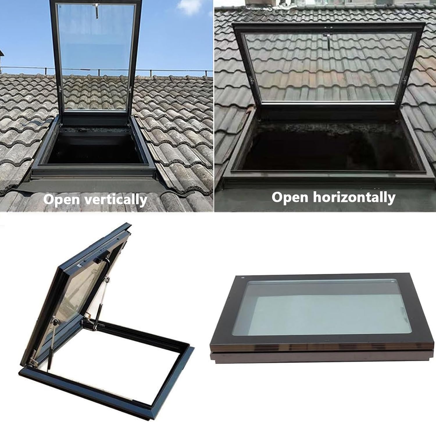 Skylight House Roof Window, Manual Venting Multi-Angle Roof Viewing Window, Venting Deck Viewing Window Cover, Aluminum Alloy Frame + Tempered Glass, for Basement/Attic(LxW 50x75cm/19.7x29.5in)