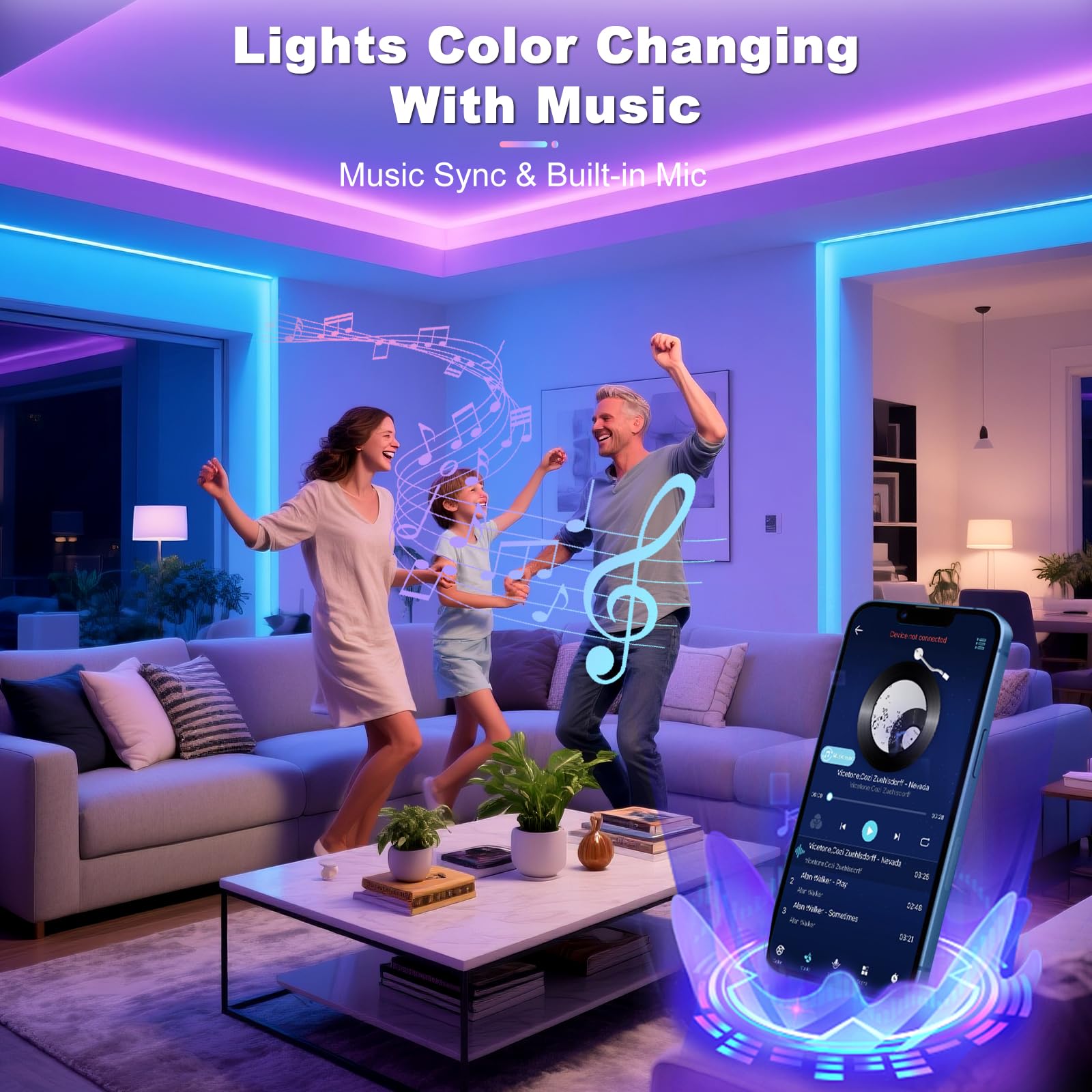Striscia LED, 10M RGB Luci LED Camera da Letto Multicolor Bluetooth APP Controllato, Dimmerabile Fancy LED Strip Musica Sincronizza per Decorare Bar, Cucina Casa, Gaming Room