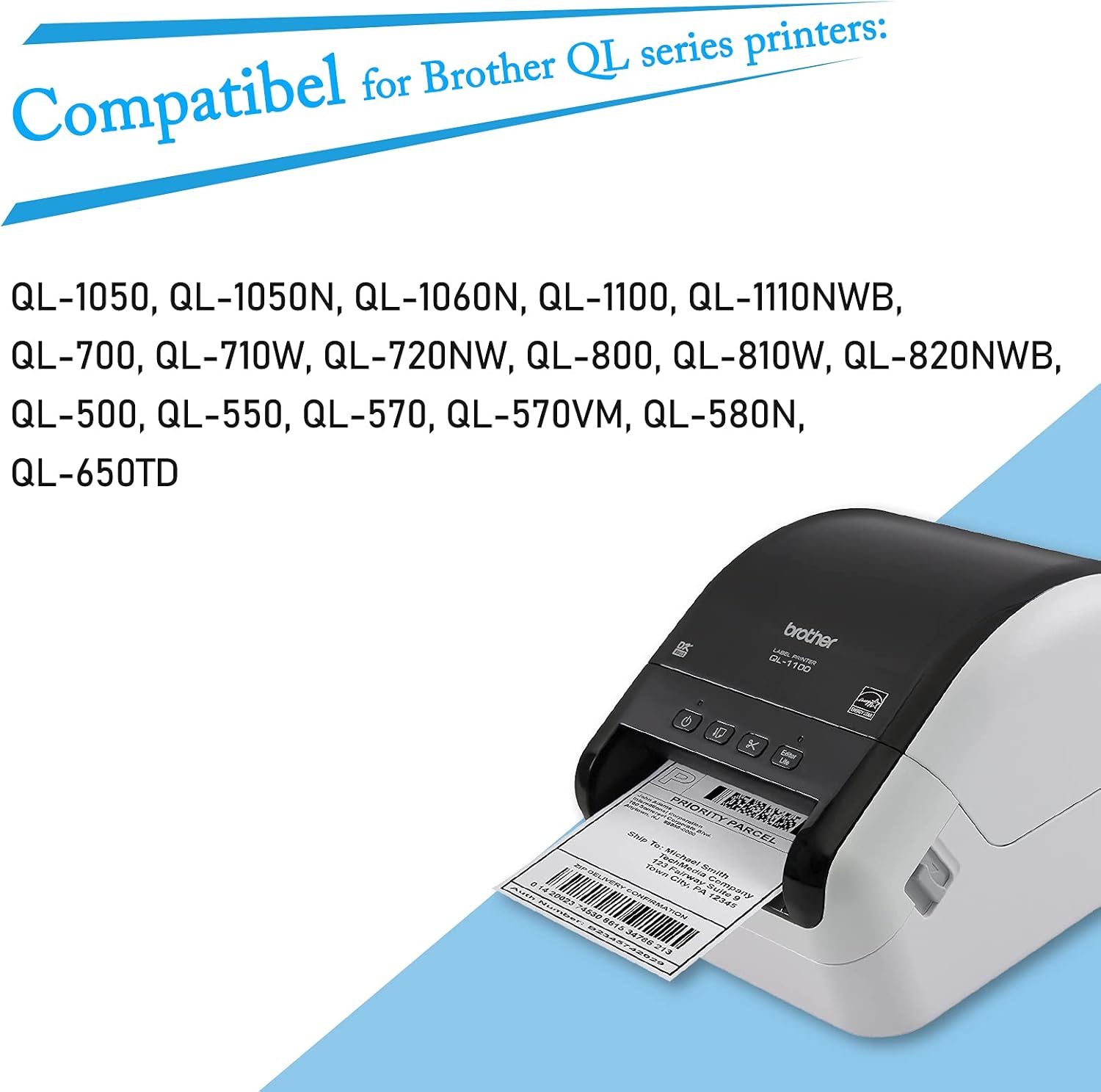 GREENCYCLE 2 Pack DK-1201 DK1201 Die-Cut Address Labels 1.14" x 3.5" (29 mm x 90 mm) Compatible for Brother QL-1050 QL-1050N QL-1060N QL-1100 QL-1110NWB, 400 Labels/Roll,with Cartridge Frame