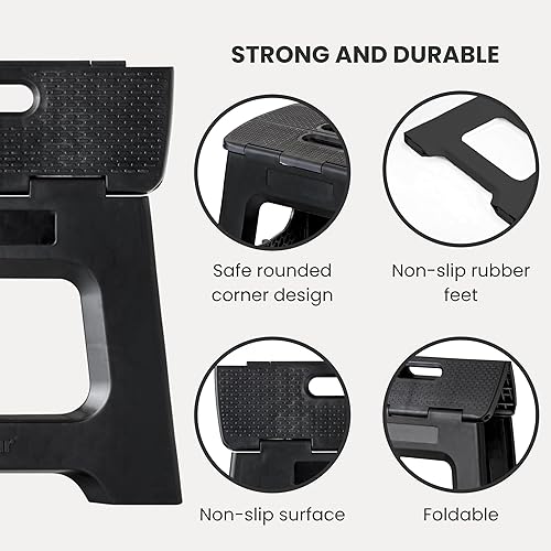 Miniatura 4 de Vigar Taburete plegable compacto, 10-12 pulgadas, ligero, capacidad de 330 libras, antideslizante, plegable, cuerpo geométrico