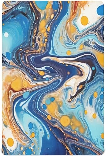 Kigai Fitted Crib Sheet for Boys Girls,Blue Gold Marble Jersey Knit Baby Sheet for Standard Crib and Toddler Bed Mattresses, Cozy Soft Breathable,
