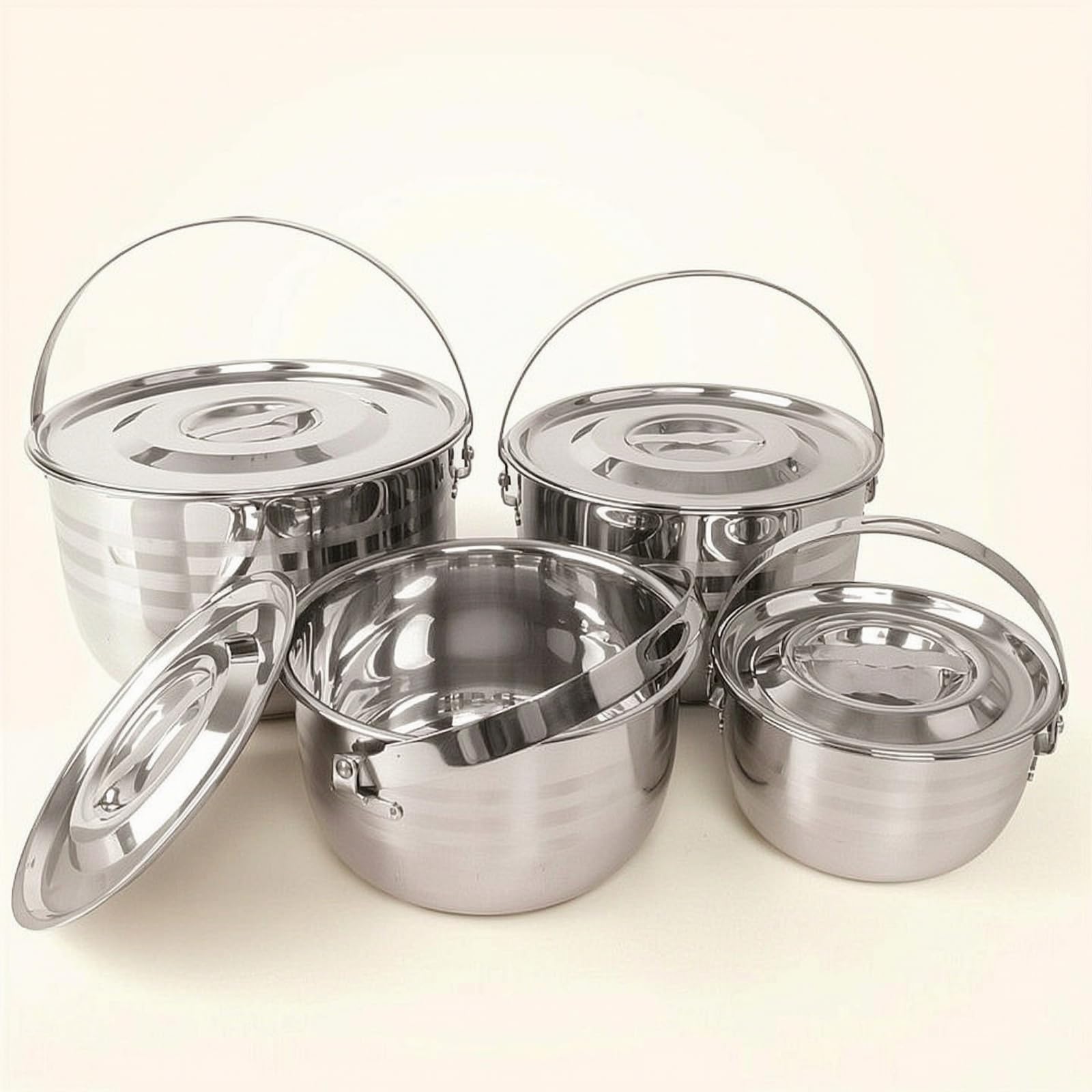 4 Pièces Équipement Culinaire Camping En Inox Compact Kit Cuisson avec Sac Transport Facile à Nettoyer Vaisselle pour Randonneurs, Pique-Nique