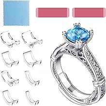 8 PCS Ring Size Adjuster Set, Invisible Size Reducer Clear Ring Spacer with 1 Silver Wiping Cloth, Loose Rings Resizer Silicone Tightener for Any Ring Women Men Different Band Width Assorted Sizes