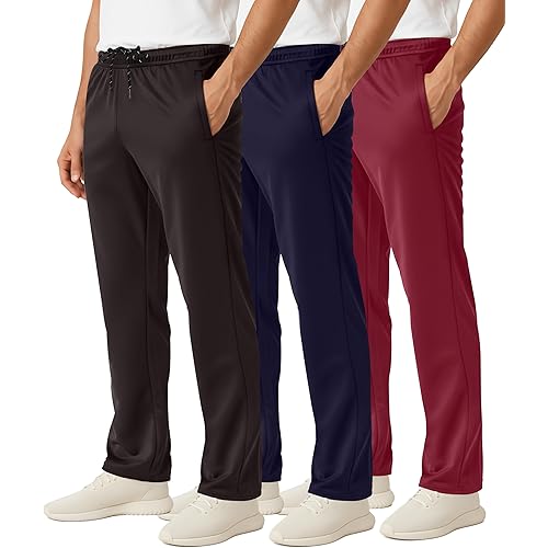 Real Essentials 3 Pack: Men's Mesh Athletic Gym Workout Lounge Open Bottom Sweatpants with Pockets (Available in Big & Tall)