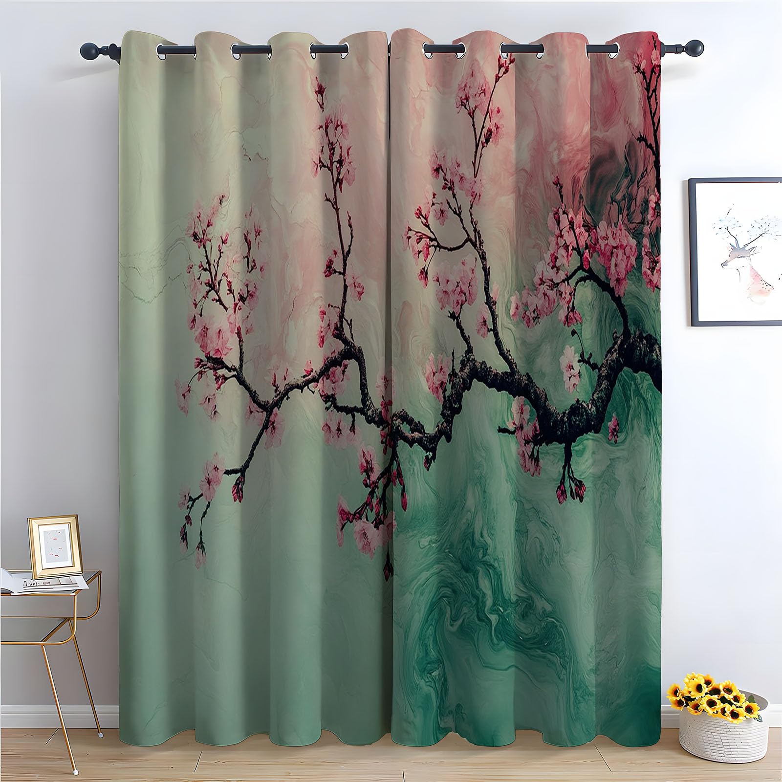 WIKEO Floral Blackout Curtains for Living Room Bedroom Natural Vintage Floral Eyelet Curtain Botanical Thermal Insulated Noise Reducing Drapes Window Treatment-52 W x 96" L (Pack of 2)
