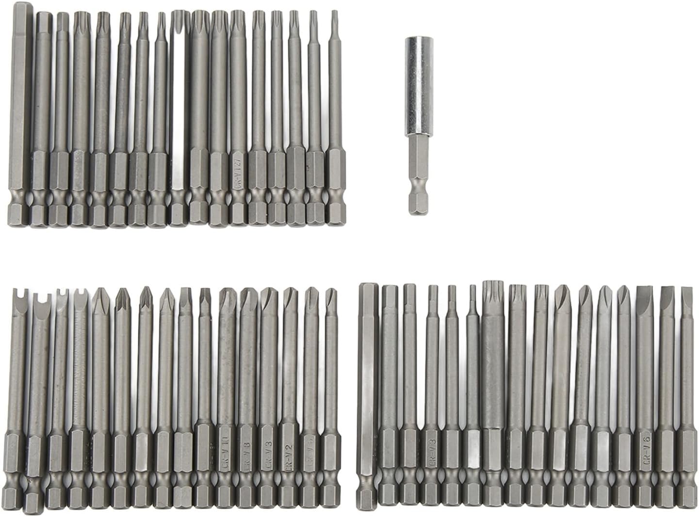 50pcs Extra Long Security Bit Set, Screwdriver Bit Set with Magnetic Holder, Multi Sizes Square Flat Hex Spline Clutch Torq Bits, High Strength CR - V Steel for Professional Mainte