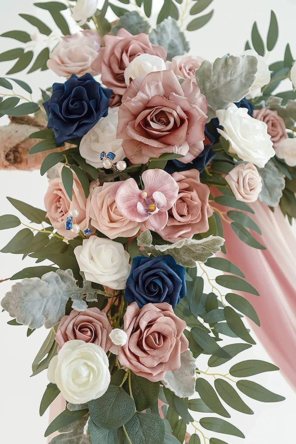Hochzeitsbogen-Blumen enthalten 2 künstliche Blumengirlanden und 2 Chiffon-Vorhänge, Kunstblumen-Set for selbstgemachte Party-Empfangszeremonie-Hintergrund