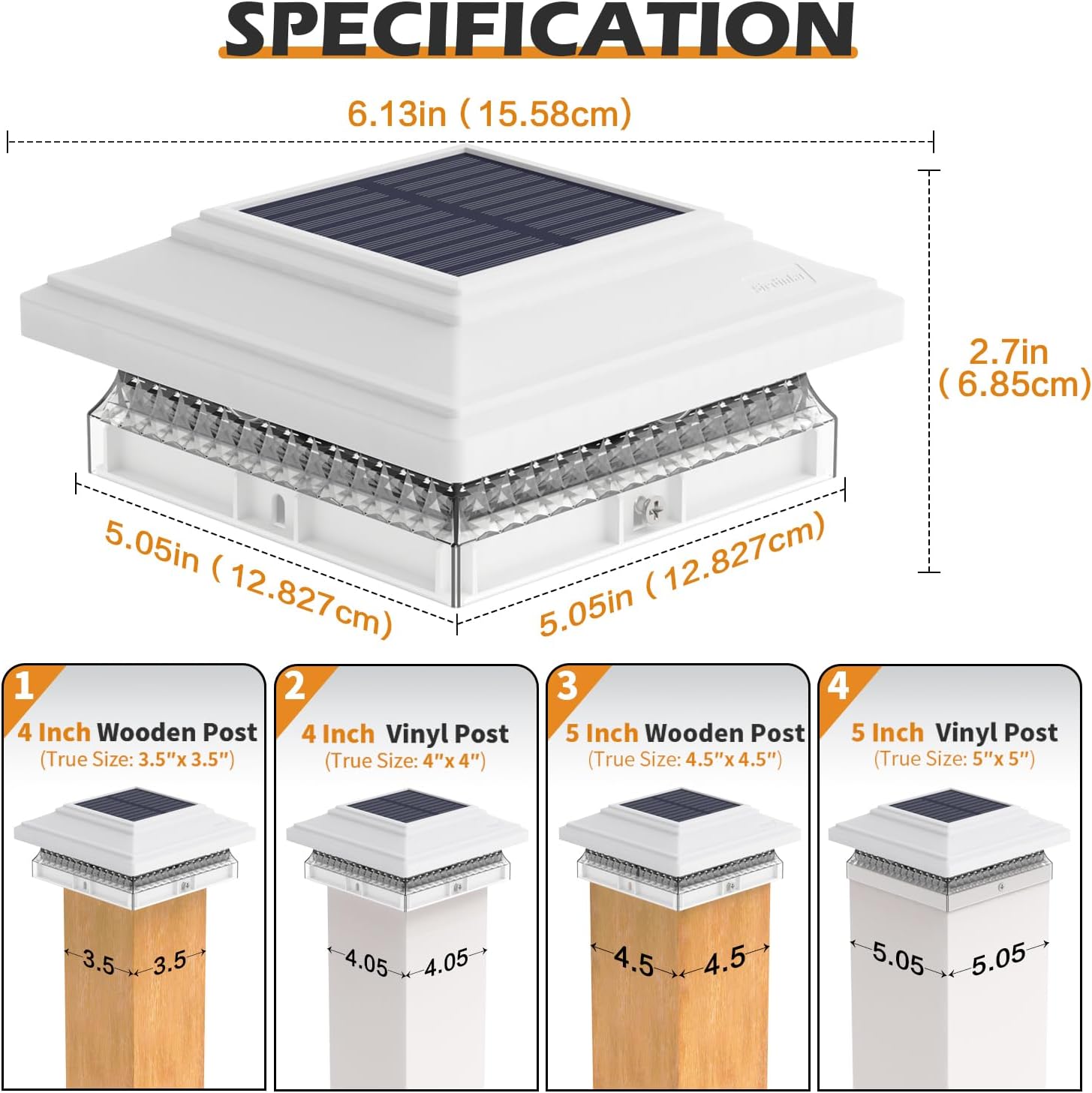 SIEDiNLAR Solar Post Cap Lights, 12 Pack 2 Modes 50 Lumens, 4x4 5x5 Vinyl/Wooden Posts Waterproof Outdoor Lighting for Deck Fence Patio, White/Warm (White)