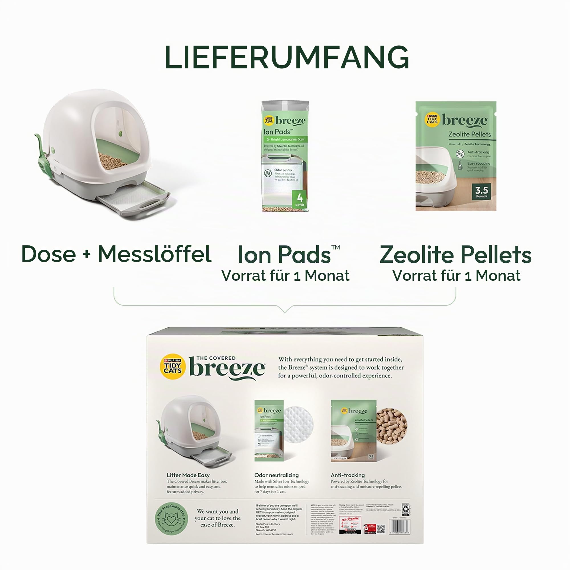 Purina Tidy Cats Katzentoilettensystem mit Kapuze, Breeze Hooded System Starter Kit Katzentoilette, Katzentoilette & Pads