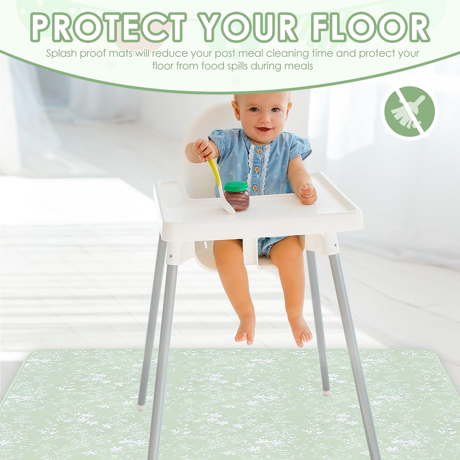 Baby Splash Mat for Under Highchair 130x130cm Waterproof Messy Mat Anti-Slip High Chair Splash Mats Reusable Washable Floor Protector for Feeding Painting - Image 3