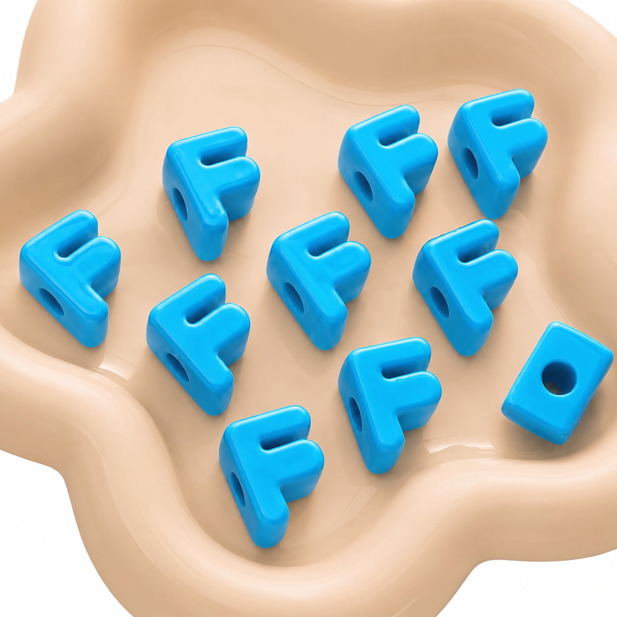 Letter Beads, 10pcs Alphabet Beads, Large Acrylic Letter Beads with 6mm Holes for Bracelet Making, Jewellery, Keyrings and Craft Projects (Blue, Letter F)