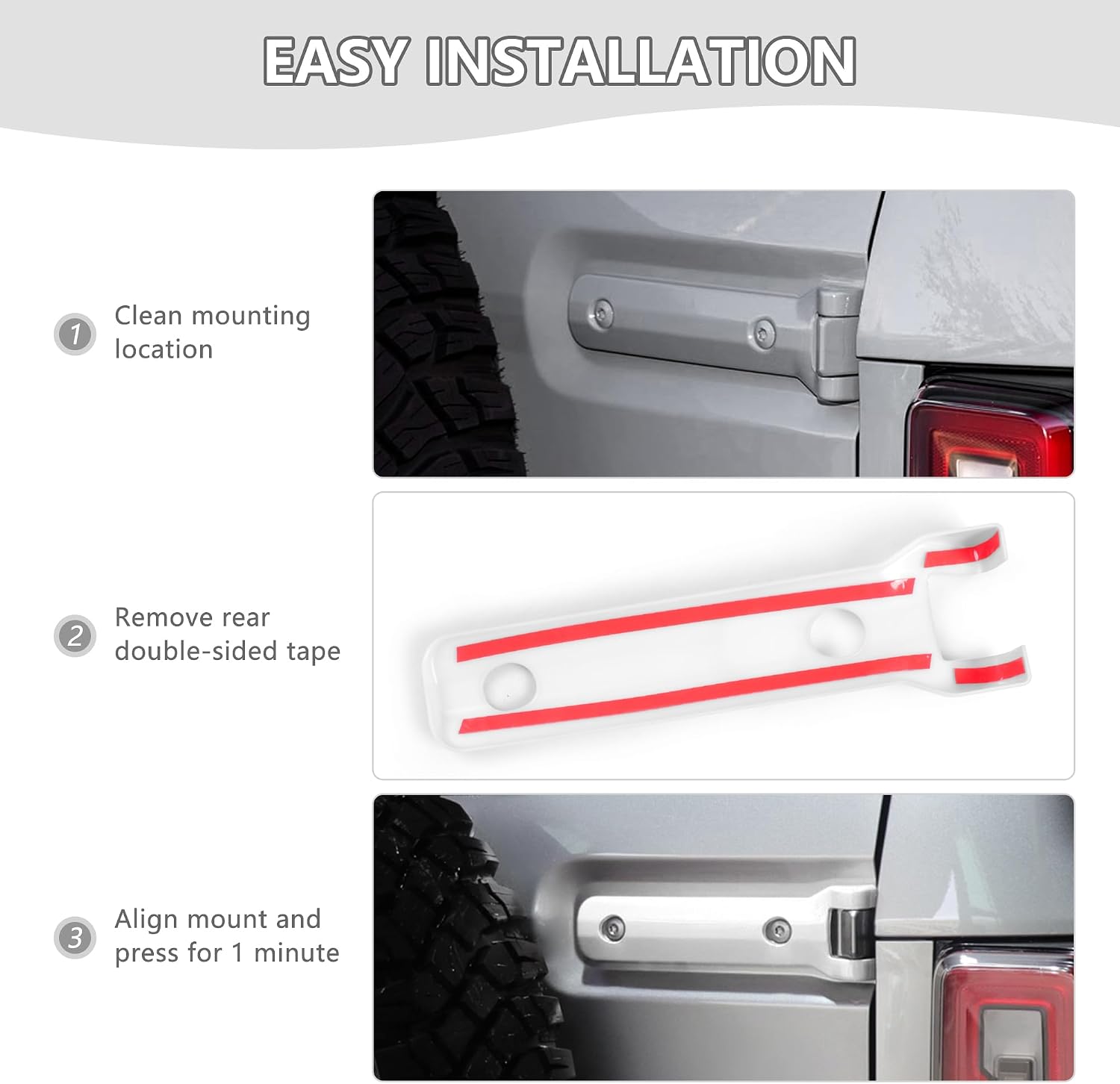 Tailgate Hinge Cover Trim Rear Door Hinge Liftgate Trim Exterior Decoration Accessories Spare Tire Hinges Bracket Cover for Ford Bronco 2 Door 4 Door 2021 2022 2023 2024 2025 2026, 1 Pair (White)
