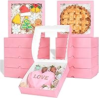 Vista 12 de 25 cajas de panadería marrones de 9 x 9 x 2.5 pulgadas con ventana para galletas, macarrón, fresas cubiertas de chocolate, mini pastel, trufa