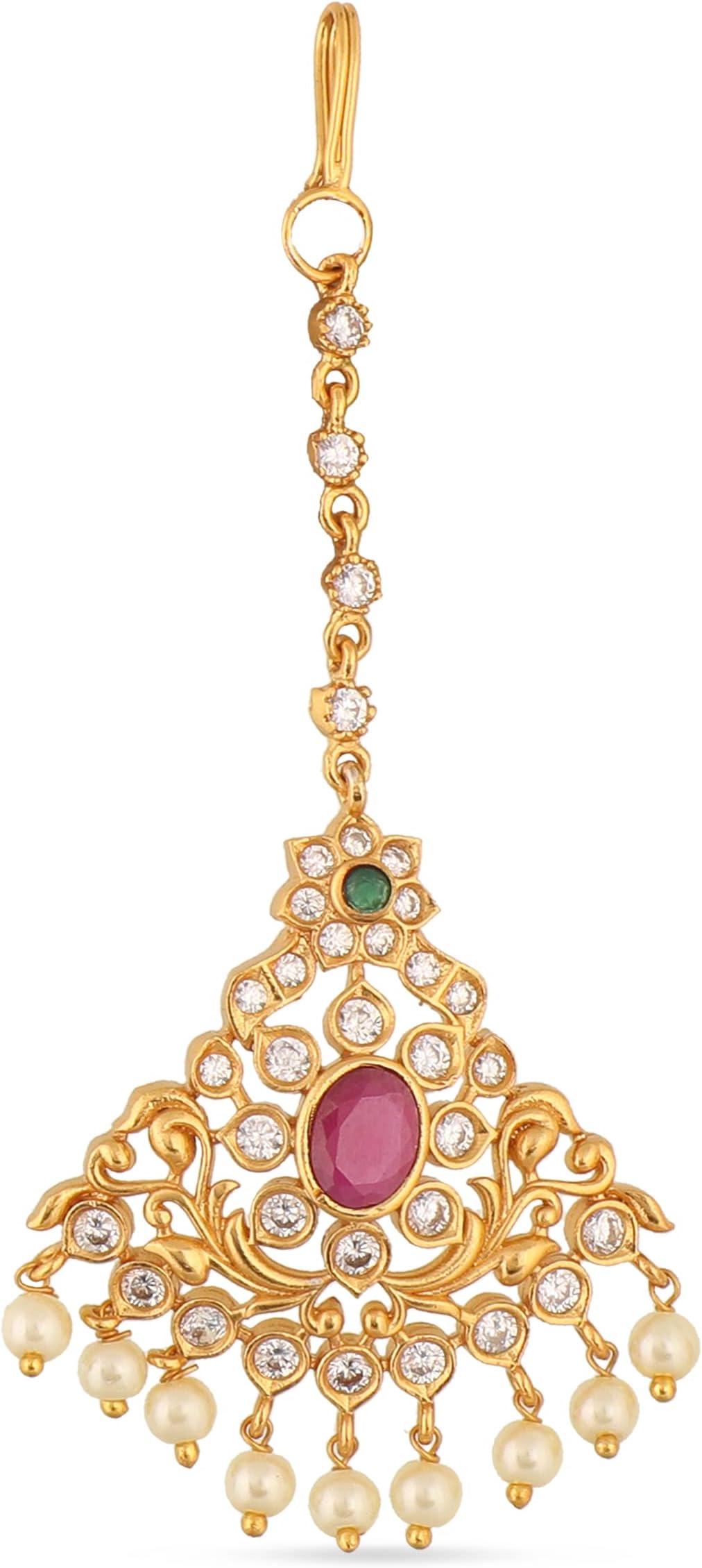 Tarinika Antique Gold Plated Idris Maangtika with Floral Design - Indian Maang Tika for Women and Girls Perfect for Ethnic Occasions | Traditional Indian Maang tikka for Women | 1 year warranty*