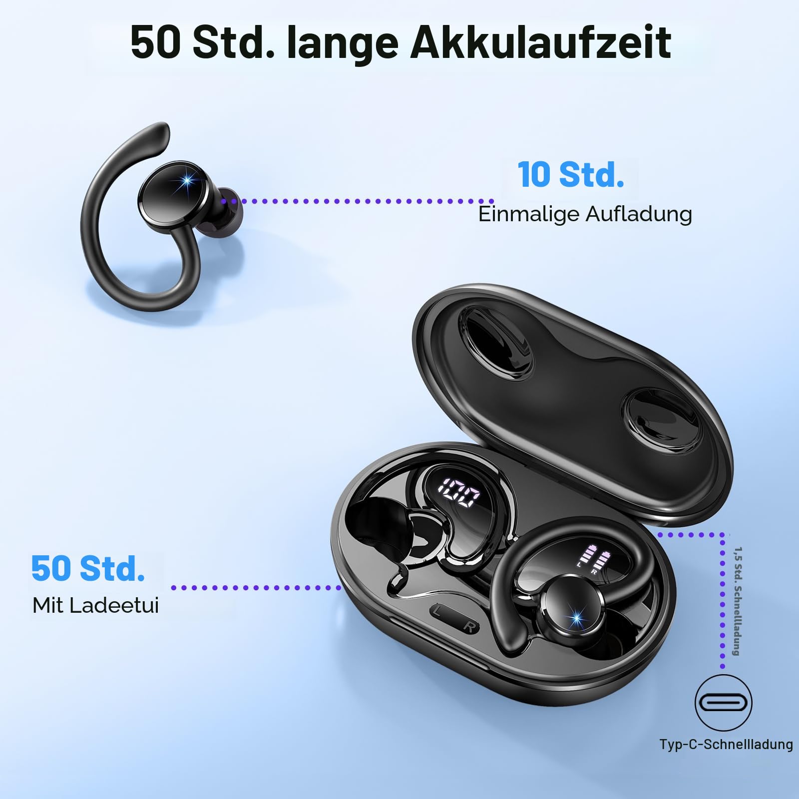 2026 Kopfhörer Kabellos Bluetooth 5.4, Bluetooth Kopfhörer, 4 ENC Noise Cancelling Mics, 50 Std Spielzeit, HiFi Stereo, In Ear Kopfhörer Kabellose Kopfhörer, Ohrhörer mit LED Anzeige, IP7 Wasserdicht