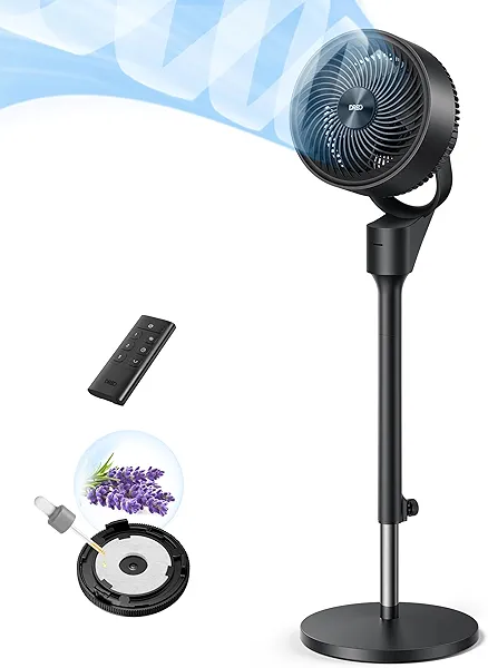 Dreo Fan for Bedroom, 80° Oscillating Standing Fan, 25dB Quiet, 80ft Pedestal Fans for Home Office, 90° Manual Vertical, 3 Speeds, Remote, 34-41" Adjustable Height, Air Circulator Black