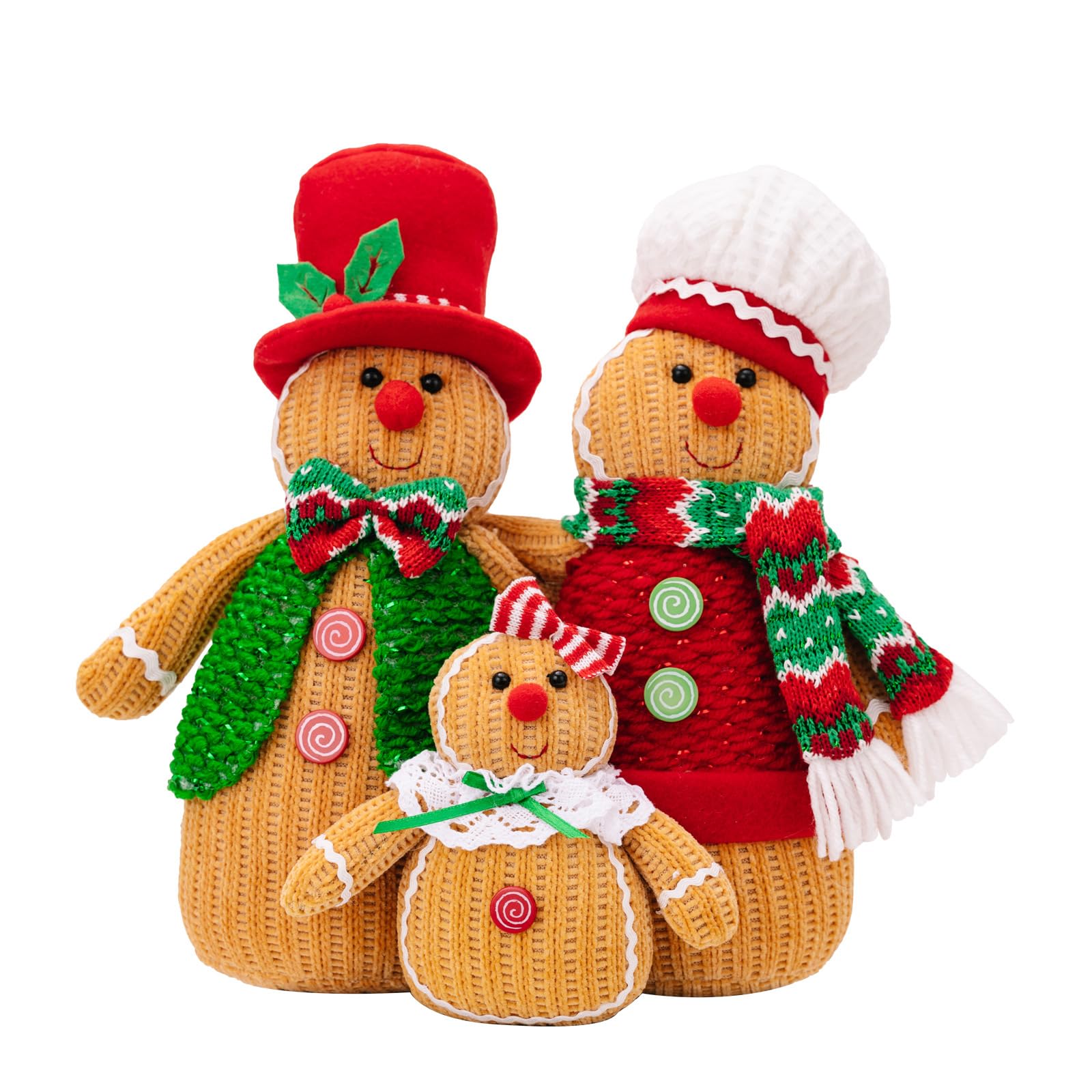 Eforcase 3 figuras navideñas de peluche de hombre de jengibre con sombrero y bufanda, adorno de muñeca de hombre de jengibre, decoración del hogar, ventana de Navidad, bandeja escalonada, decoración