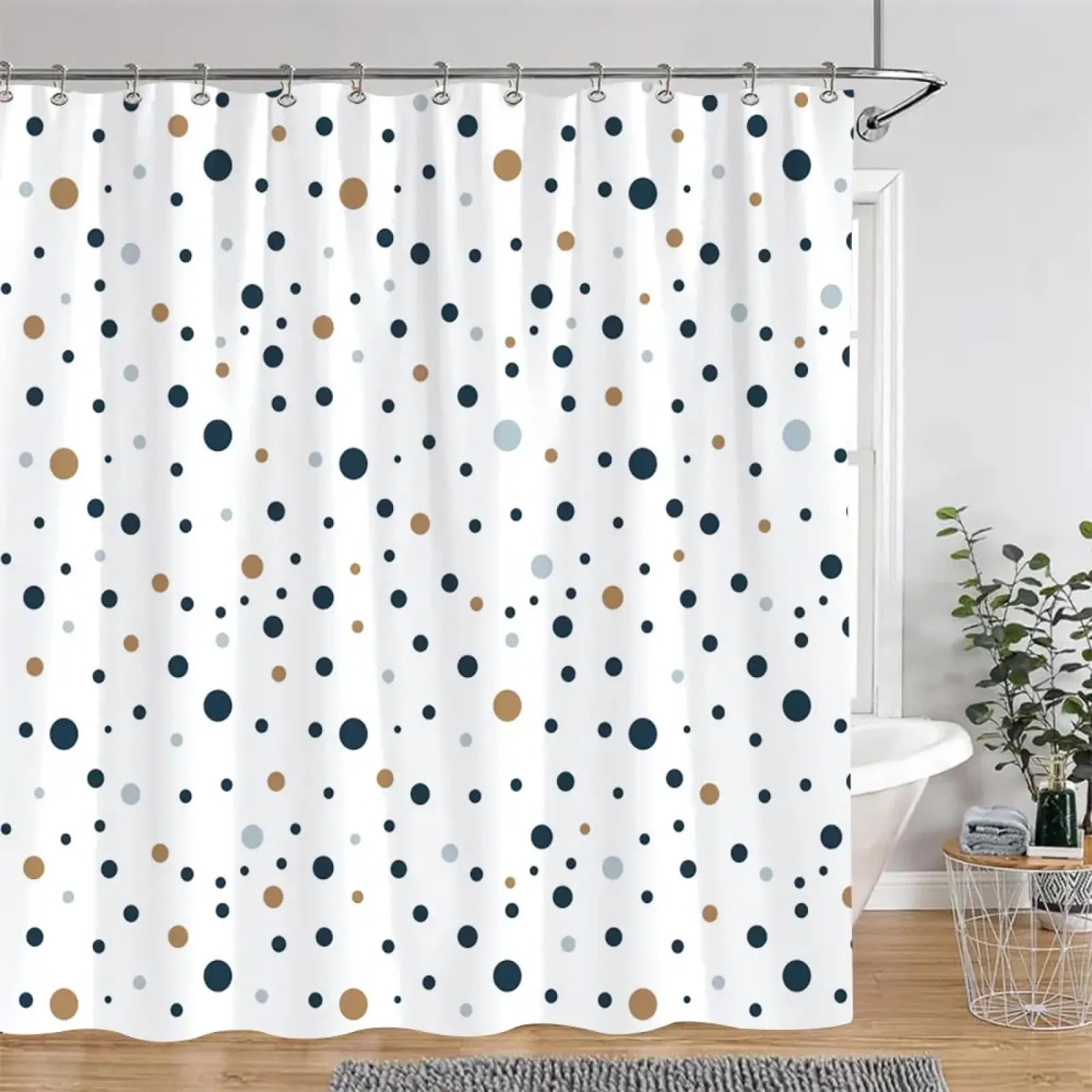 Rideau de douche moderne à pois géométriques en tissu polyester lavable de 90x220 cm