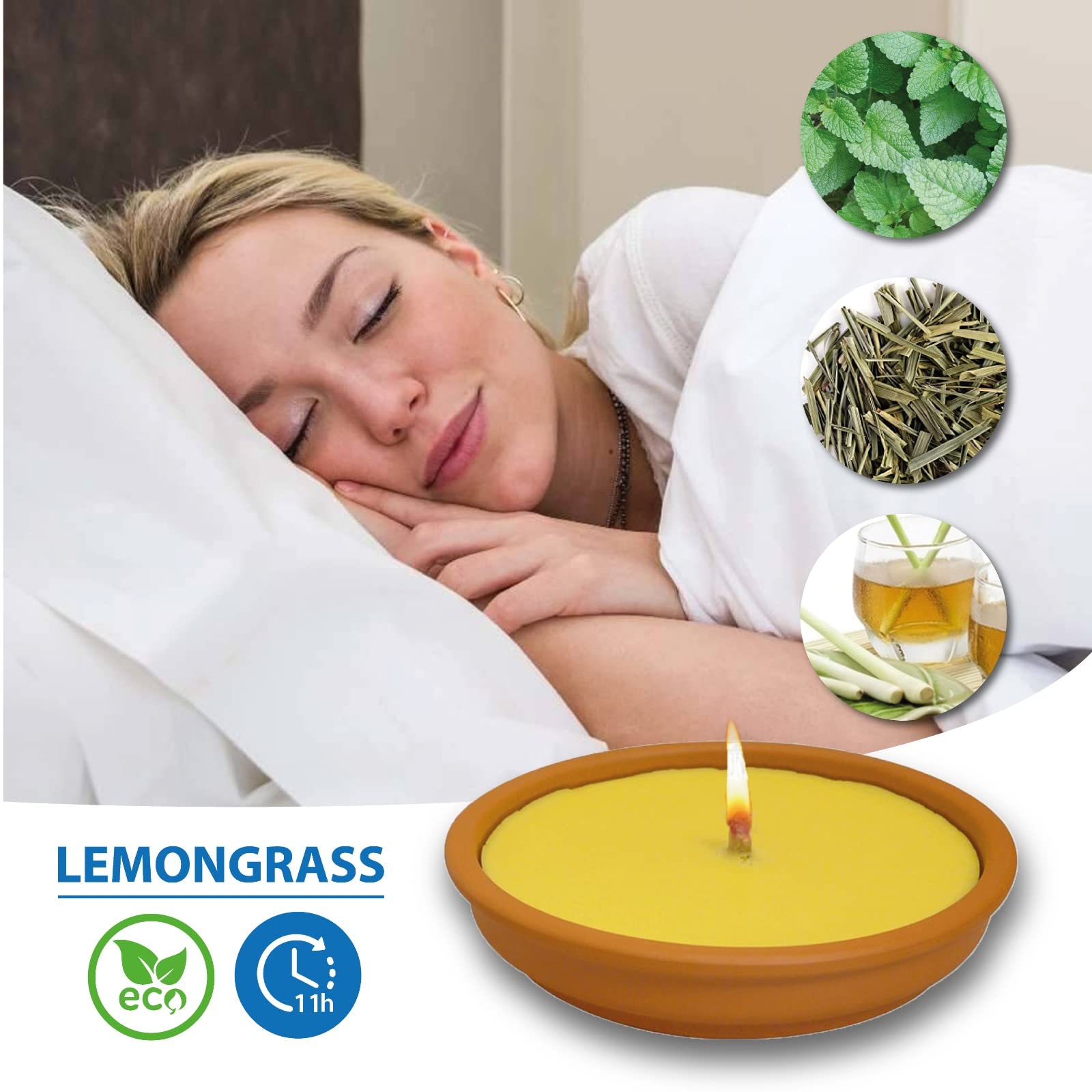 Crisalide® Candela alla Citronella, Fiaccola, Prodotto in Italia, Giardinaggio, Antizanzare, Esterno, Feste e Eventi. (18cm 11 ore, Set Argilla)