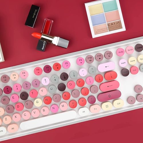 Miniatura 3 de Combo de teclado y mouse inalámbrico, teclado inalámbrico USB de 2.4 GHz con llave redonda retro 104, teclado de computadora de oficina de tamaño