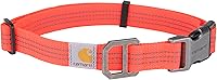 Carhartt Nylon Webbing Dog Collar Large - Reflective Triple Stitching, Adjustable Side Release Buckle, Coral Glow Durable Pet Collar