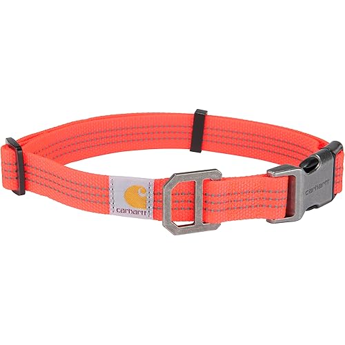 Carhartt Fully Adjustable Nylon Webbing Collars for Dogs, Reflective Stitching for Visibility, Coral Glow (Nylon Webbing), Medium