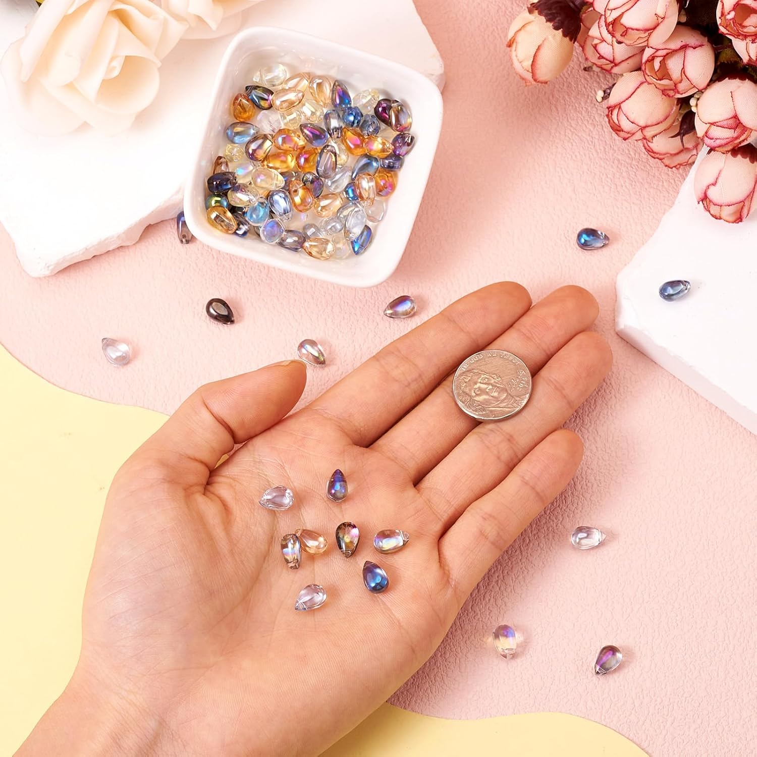 Craftdady 100Pcs Teardrop Crystal Glass Beads Colorful Electroplate Top Drilled Glass Beads Lustered Drop Loose Spacer Beads 9x6mm for Jewelry Making DIY Necklace Earring Bracelet Crafts Supplies - Image 3