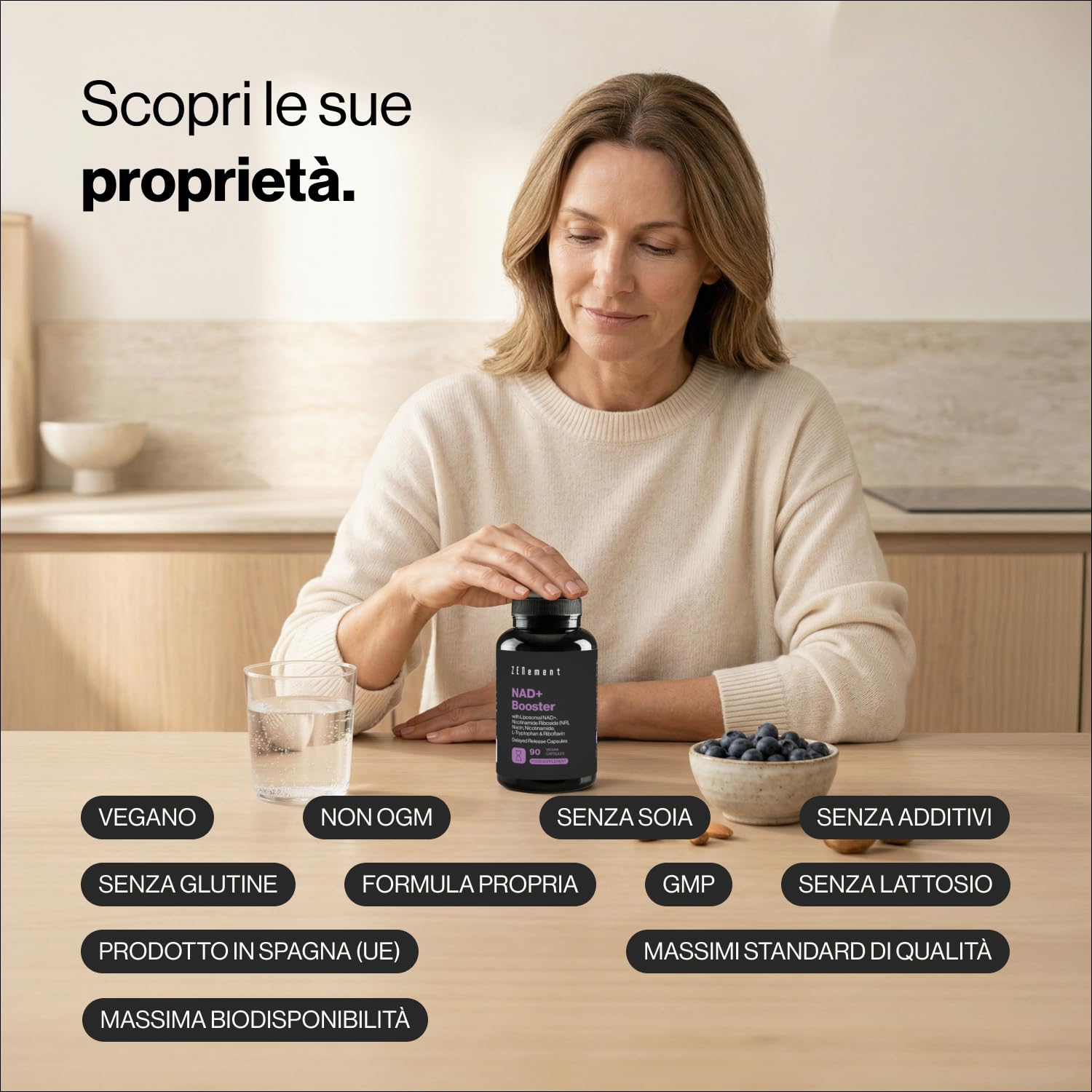 NAD+ Liposomiale 500 mg con Nicotinamide Riboside 250 mg, Niacina e Riboflavina – Doppia Formula con L-Triptofano – 90 Capsule Vegane a Rilascio Ritardato, 45 Giorni – Zenement