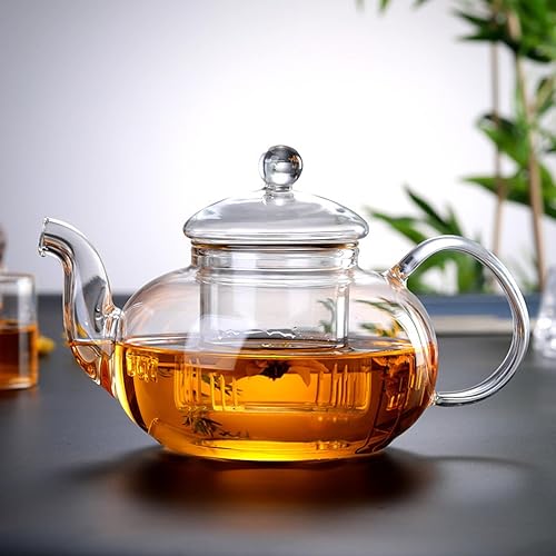 Miniatura 9 de HOLIDYOYO Tetera pequeña de vidrio con infusor Estufa transparente Tetera Tetera de té transparente Tetera Tetera de té de hojas florecientes y