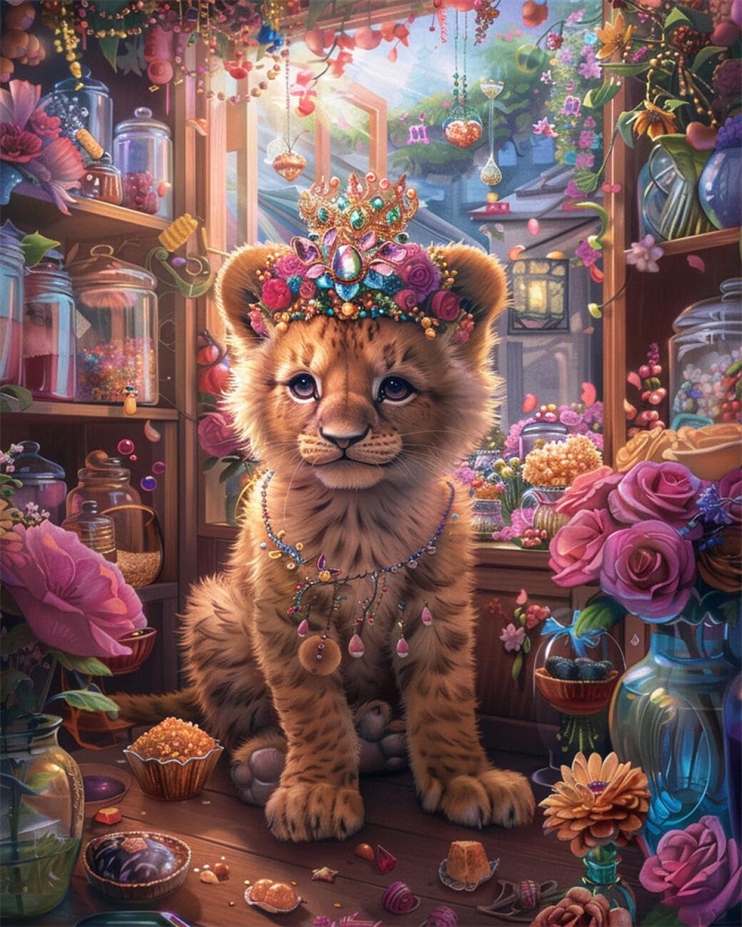 AYAOYANGGO Animal DIY Bead Embroidery Kit Cartoon Lion Beadwork Craft Kit for Beginners,Needlework Set,Preprint Pattern Decor Wall Art 50x60cm