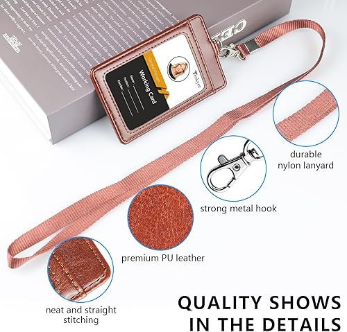 Miniatura 20 de Teskyer - Soporte para tarjetas de identificación con cordón, soporte de cuero para tarjetas de identificación, portatarjetas con cordón, vertical