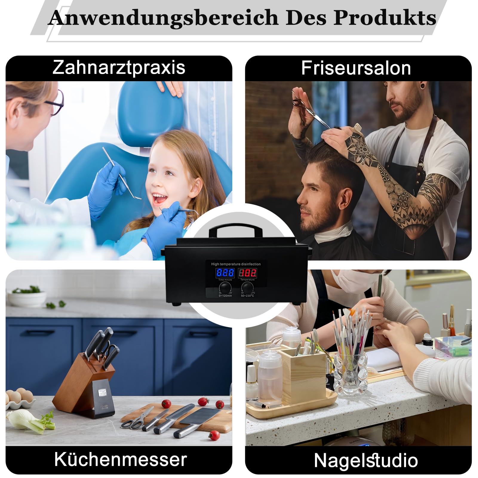Sterilisator Hochtemperatur Nagel-Werkzeug-Sterilisator mit Timer für Kosmetik, Fusspflegestudios, Friseursalon Schwarz