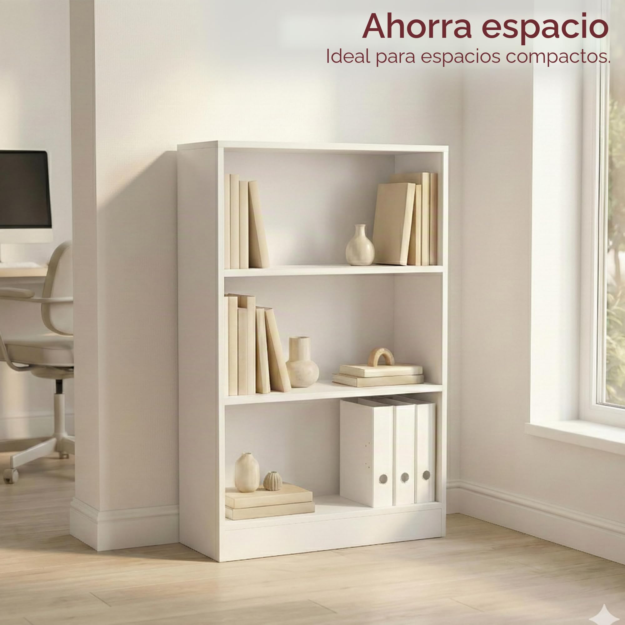 Vida Designs Cambridge-Estantería Mediana de 3 Niveles, de Madera, Color Blanco, Unidad de Almacenamiento para Oficina, Sala, White, 108 x 60 x 24 cm