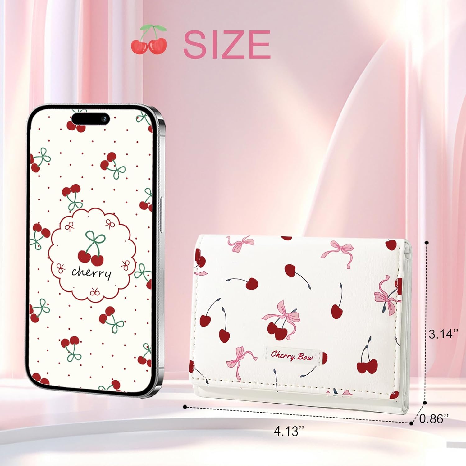 Sunwel Fashion Girls Cute Cherry Print Coquette Bow Wallet Small Wallet Card Holder ID Window for Women (CREAM) - Image 3