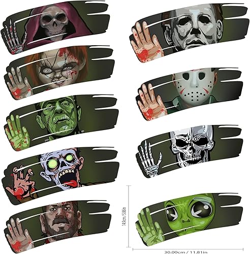 Miniatura 5 de Divertida calcomanía aterradora de Nouiroy para automóvil, 2 calcomanías de terror para autos, calcomanías de vinilo impermeables para muñecas,