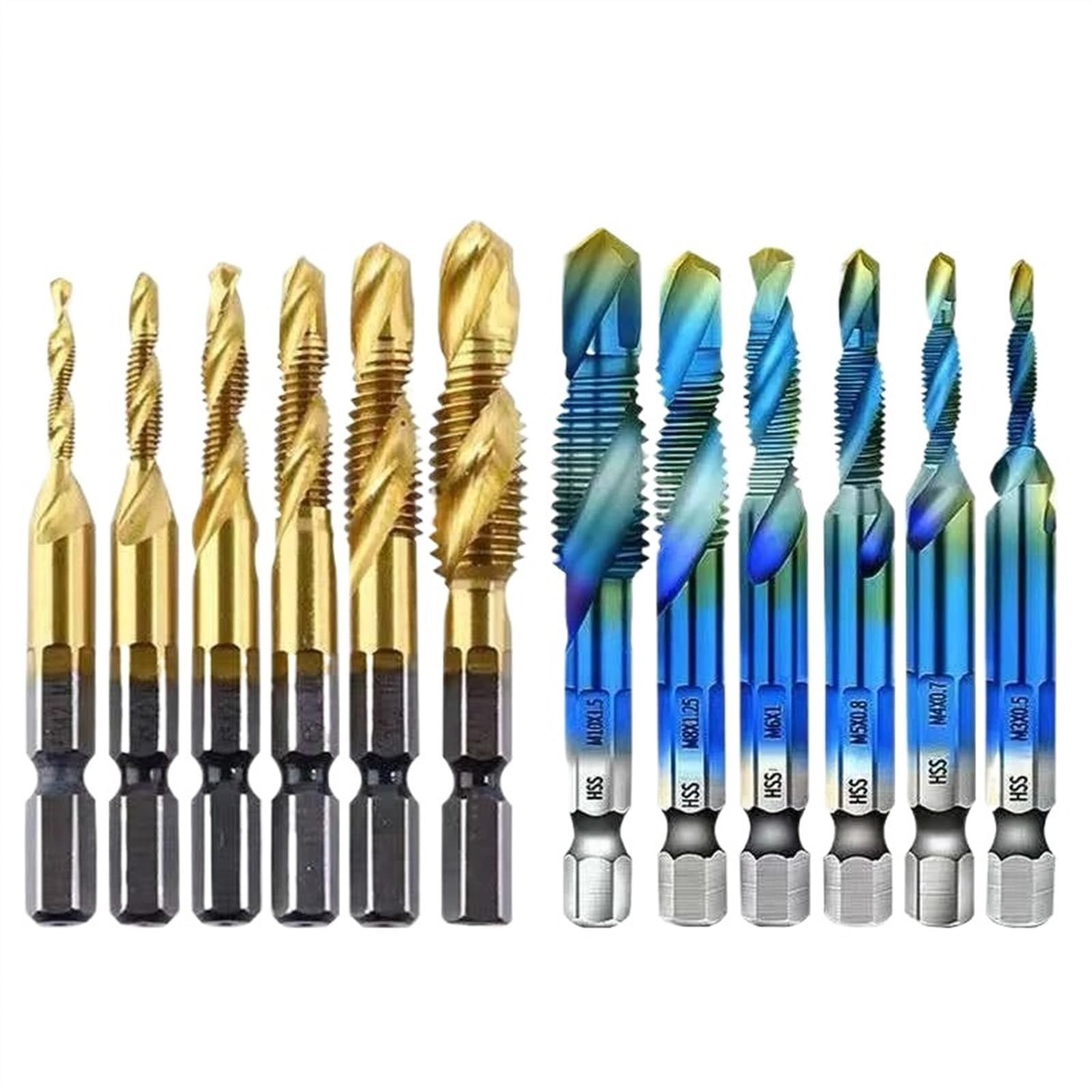 Windeisen-Werkzeug 6 Teile/satz HSS Bohren Gewindebohrer Bits Gewinde Schraube Werkzeuge Maschine Wasserhähne M3-M10 Gewindebohrer Bohrer Schaft Titan Beschichtet(Blue)