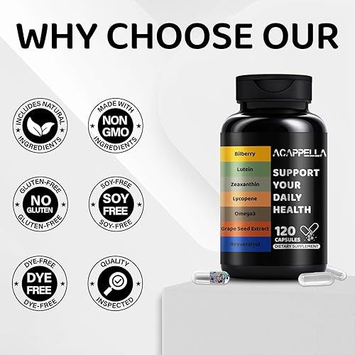 Miniatura 5 de ACAPPELLA Suplementos de luteína y zeaxantina con cápsula de extracto de semilla de uva y cápsula de extracto de semilla de uva Cápsulas de
