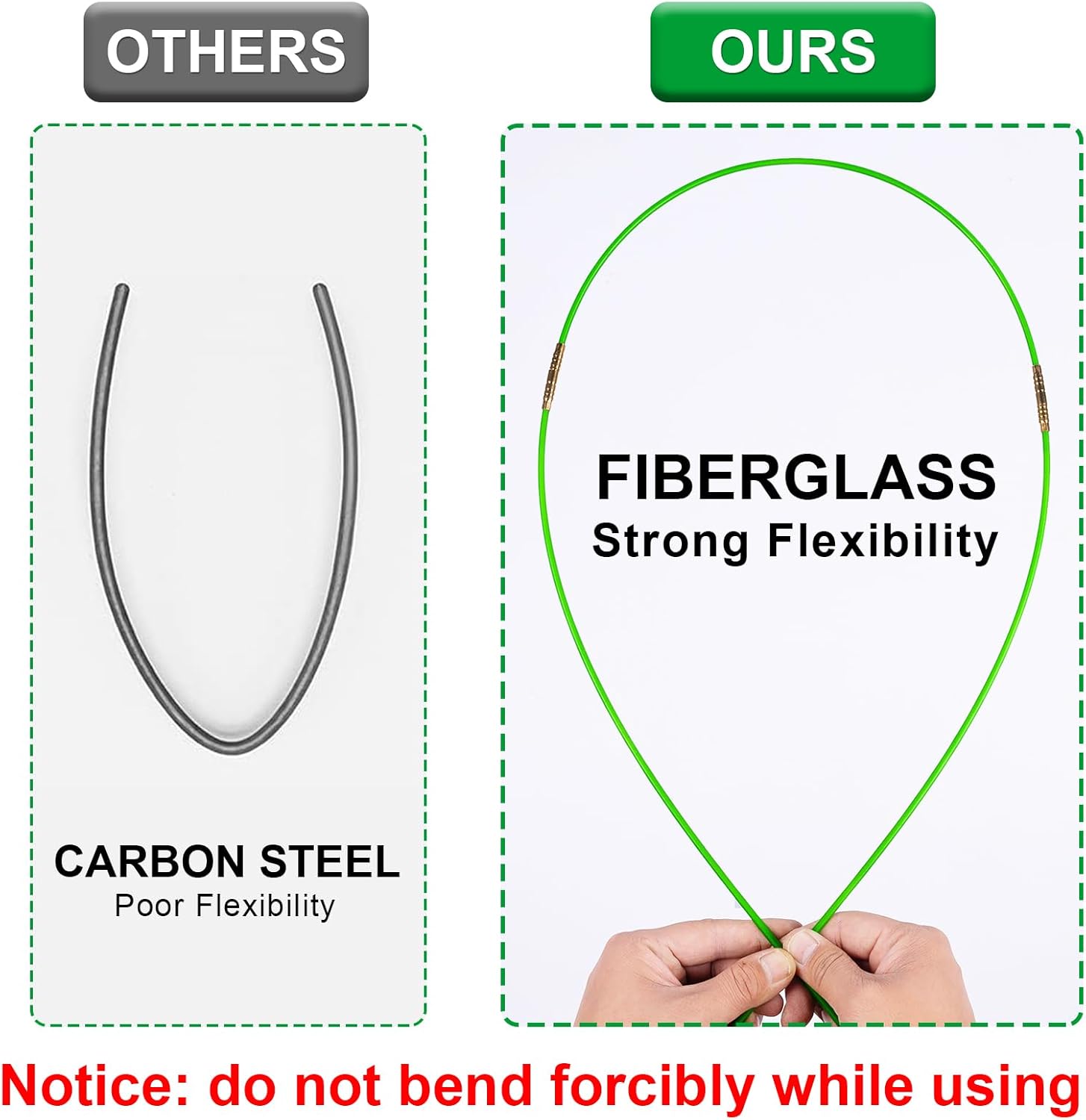 32.5FT Fiberglass Running Electrical Wire Cable Glow Rods Wire Pulling, Fish Tape Set with Accessories, Green