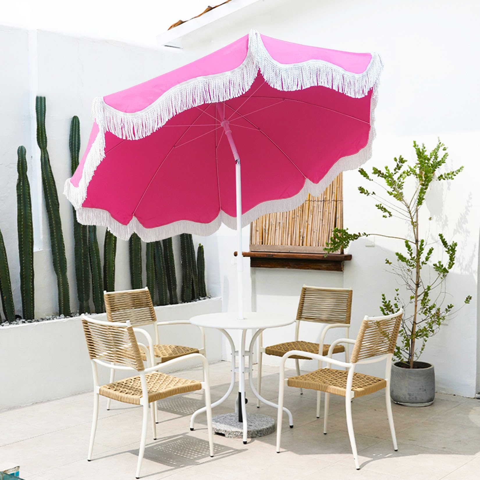 9 ft patio umbrella pink Amazon.com : Patio Umbrellas For Tables Pink Portable Beach Umbrella With  Fringe 6ft Boho Outdoor Umbrella UV Protection Pool Umbrella With Tilt  Tassel Umbrella With Storage Bag For Garden Lawn Backyard :