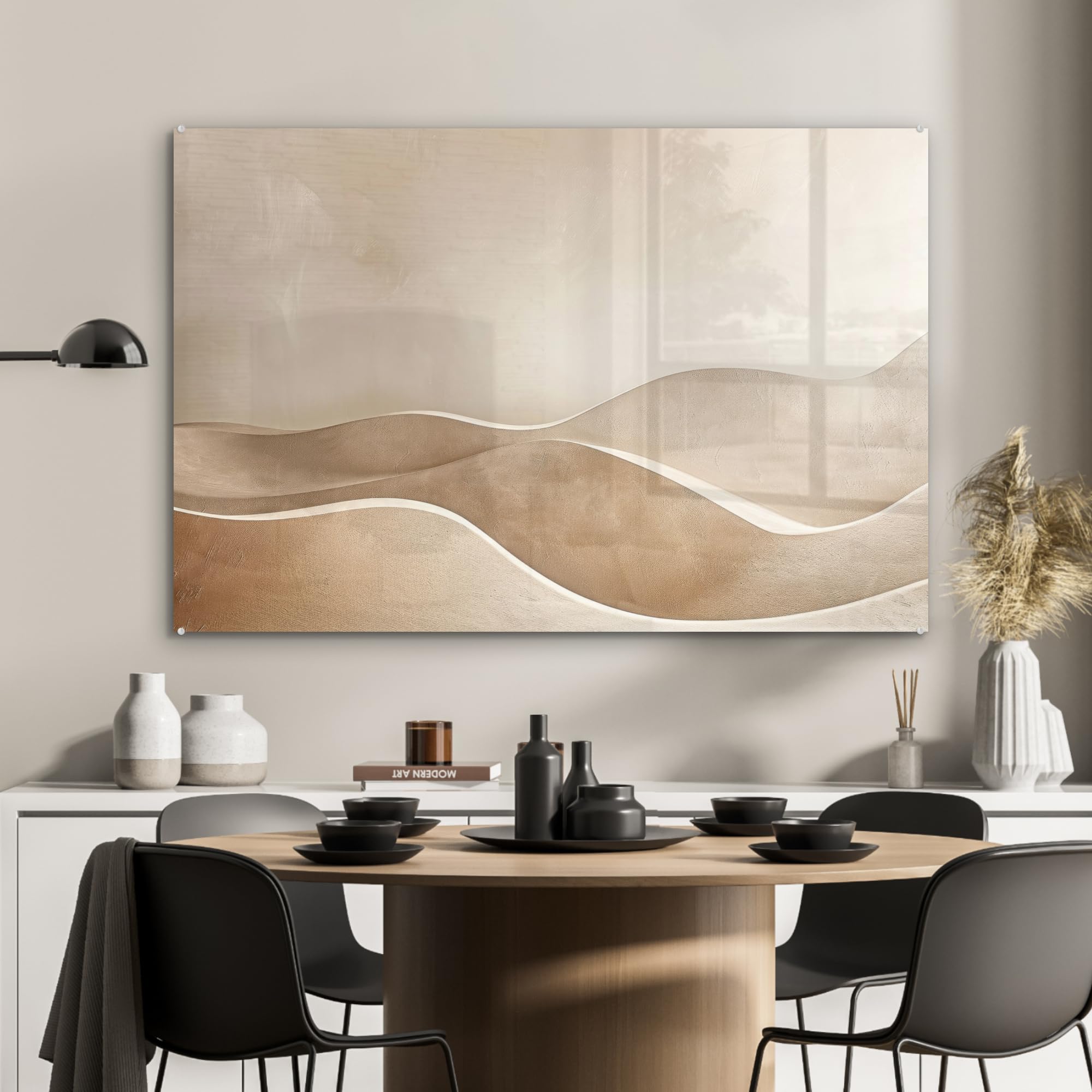 MuchoWow© Quadri Moderni Soggiorno 120x80 cm Poster Da Parete Decorazione Muro Salotto Immagine Grande Foto Con Cornice Stampe Su Vetro Camera Letto Beige - Colline - Modello