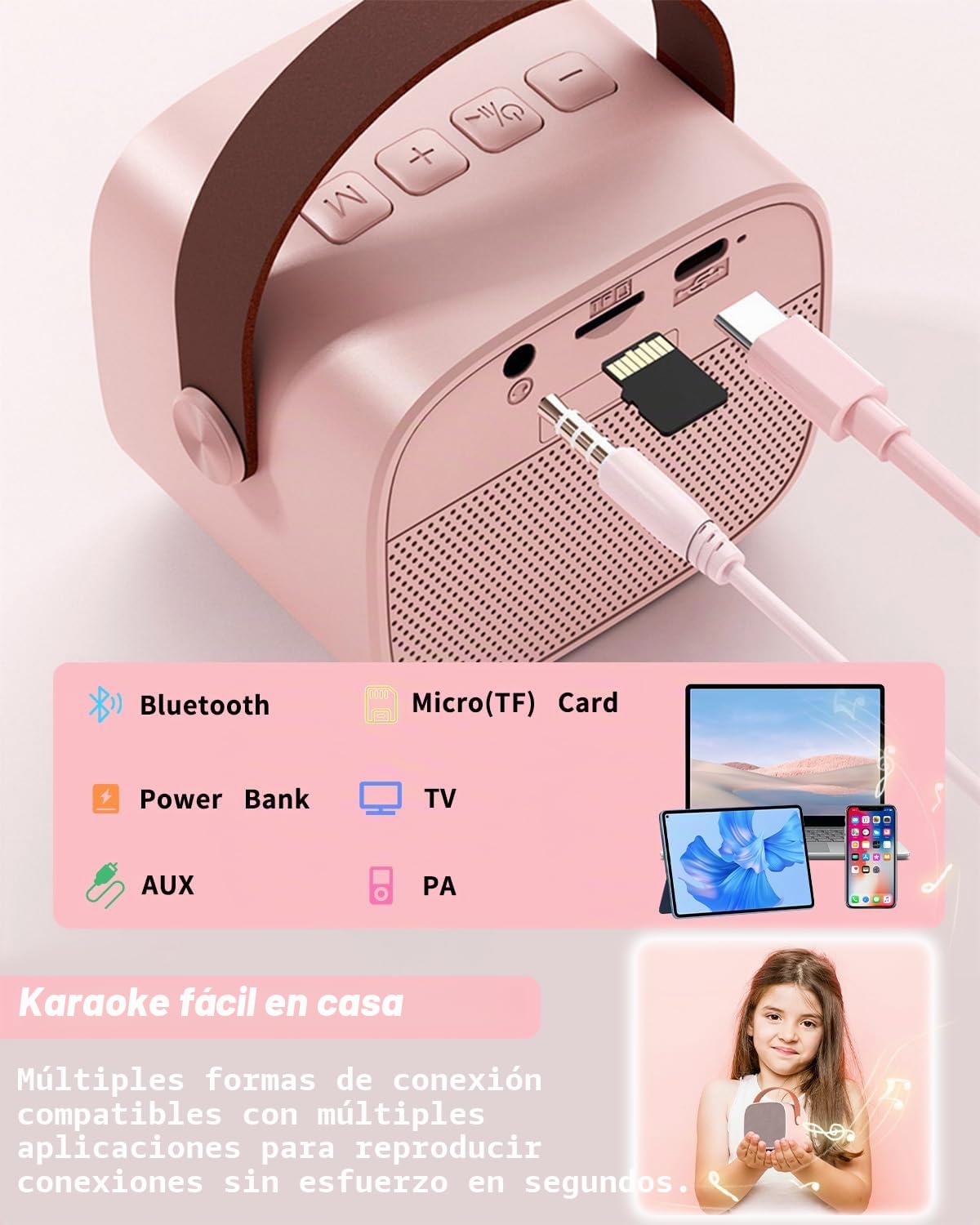 Karaoke Infantil,Karaoke 2 Microfonos, Karaoke Infantil y Microfono Inalambrico, Altavoz Bluetooth Portátil para Niñas y Niños, para Fiestas en Casa/Regalos/Juguetes