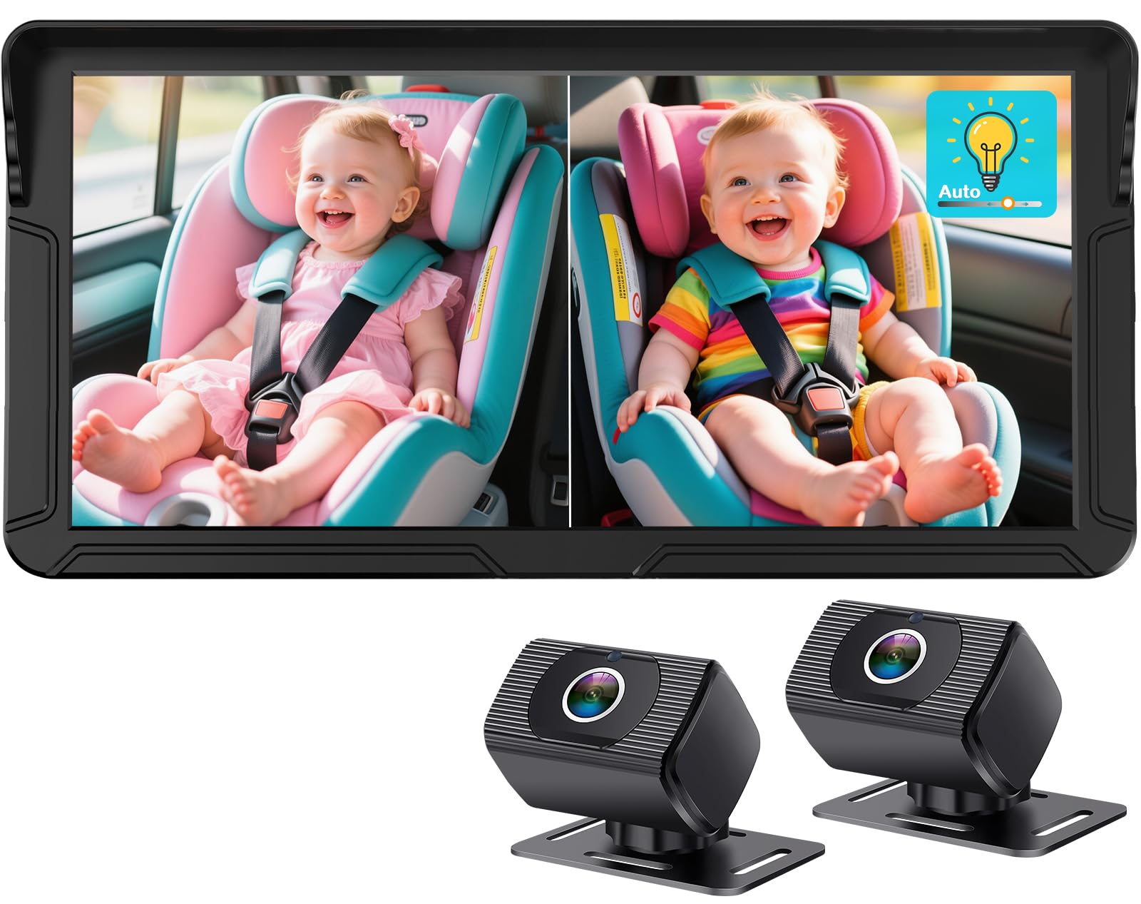 Rohent Dual Baby Car Camera for 2-Kids: 6.9'' HD Split Screen with Auto Brightness 1080P Backseat Camera for Twins Infrared Night Vision