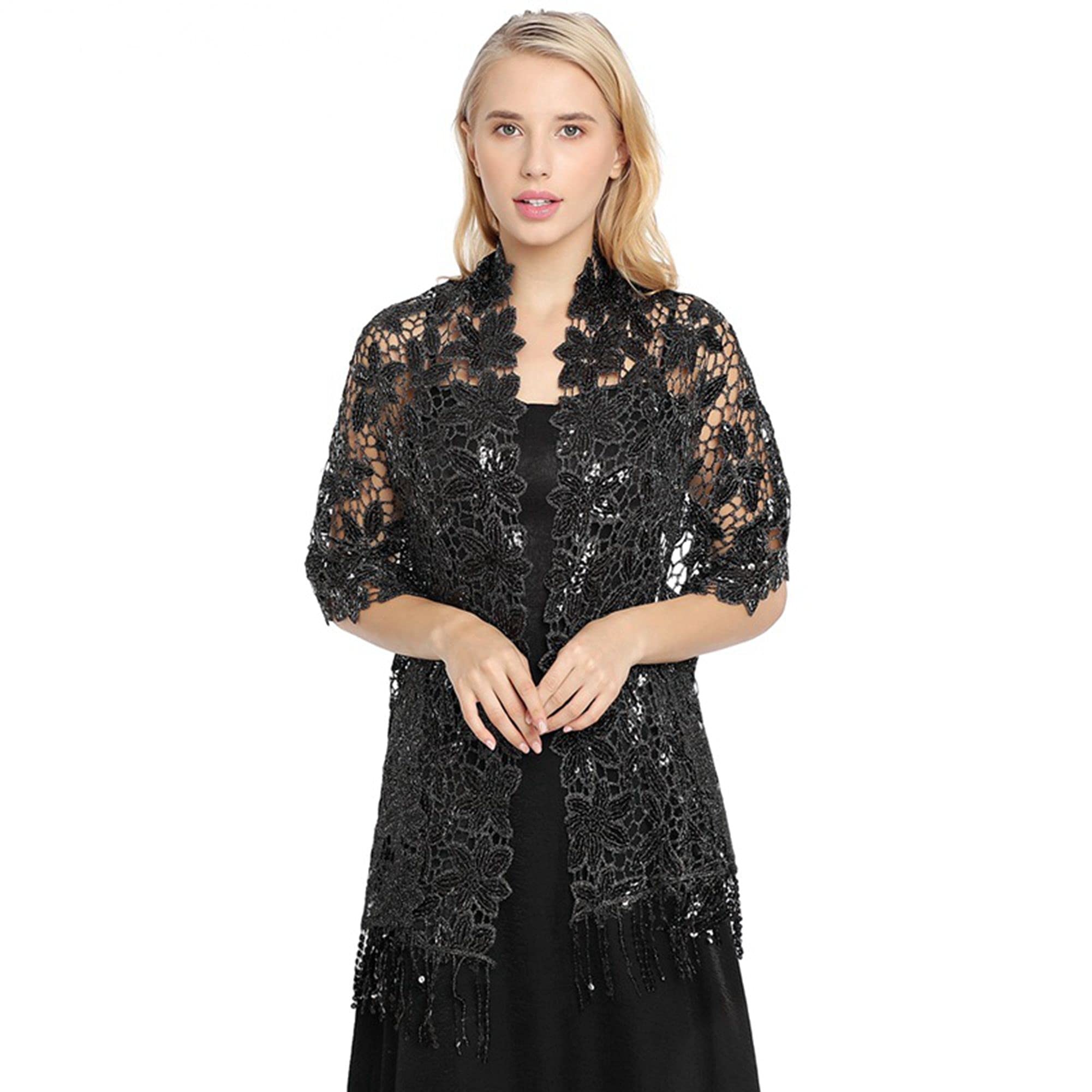Old DIrdShiny Sequin Tassel Shawl Wrap Dinner Party Shawl Wedding Bride Shawl Evening Dress Scarf