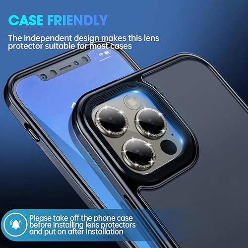 Miniatura 6 de Xfilm Protector de lente de cámara para iPhone 15 Pro  15 Pro Max Bling, anillo de metal individual con purpurina de dureza 9H, protector a prueba