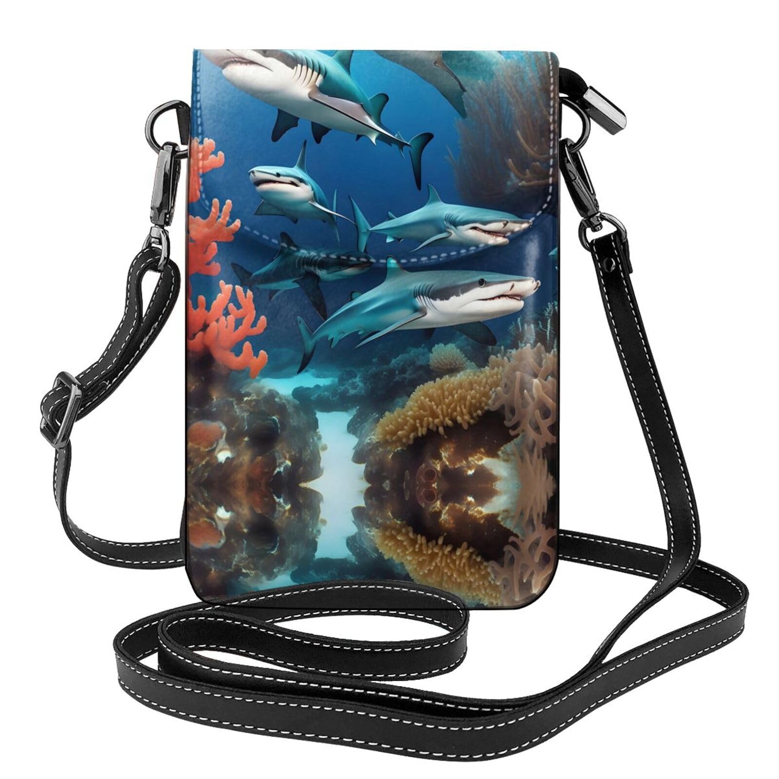 YYHHAOFA Women Small Cell Phone Purse Submarine Shark Coral Prints Soft, Durable and Waterproof PU Leather Convenient for Daily use and Travel
