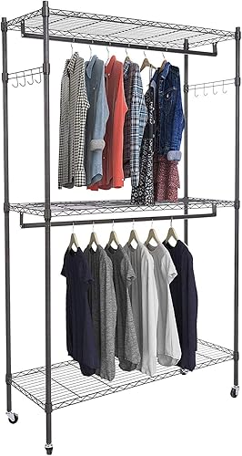 Miniatura 1 de BATHWA Estante de alambre para armario independiente con ruedas y ganchos laterales